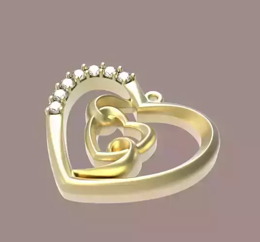 pendant 3D print model gold heart with diamonds