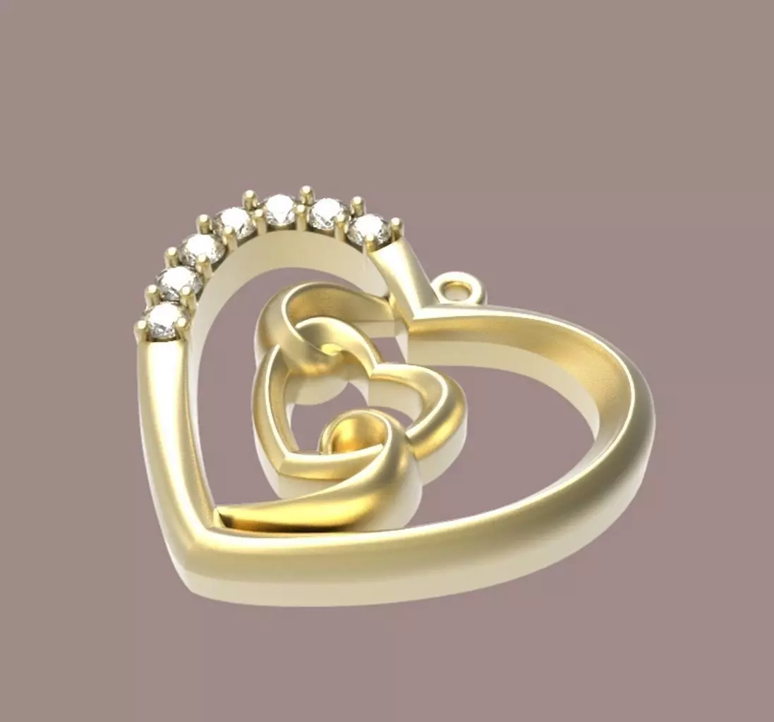 pendant 3D print model gold heart with diamonds 3D print model_0