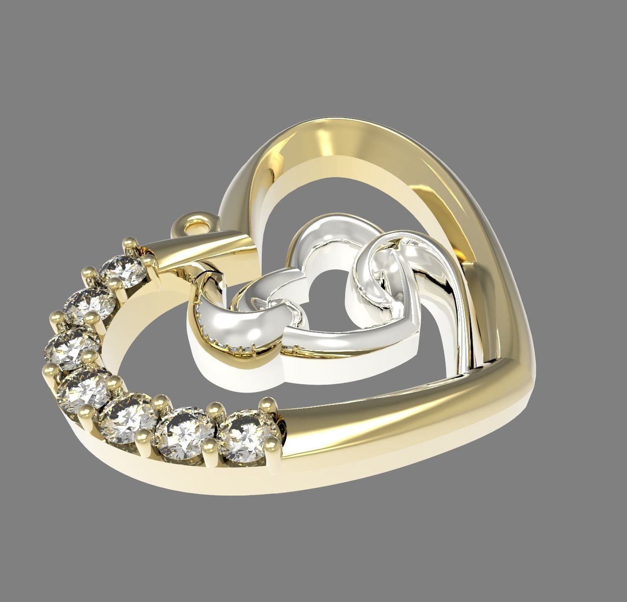 pendant 3D print model gold heart with diamonds 3D print model_2