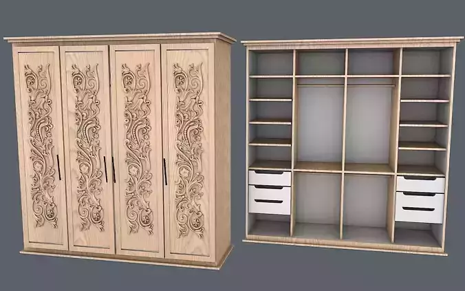 Wardrobe 1 two wooden wardrobes with drawers