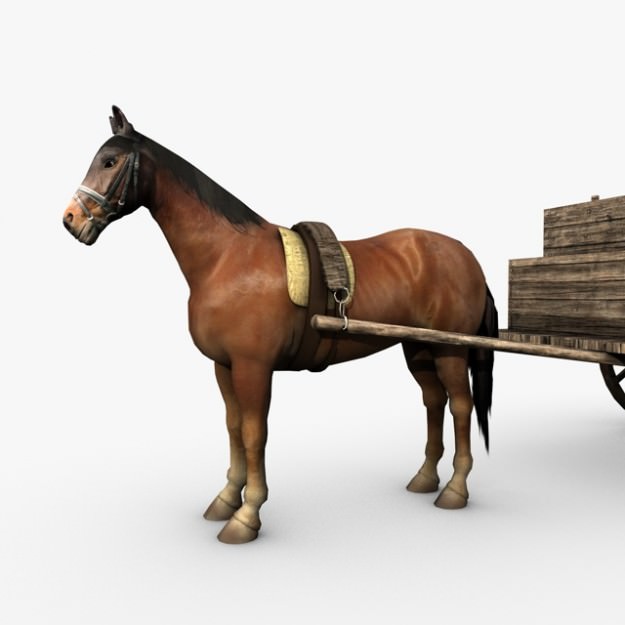 Wooden horse drawn cart 3D Model MAX OBJ 3DS C4D