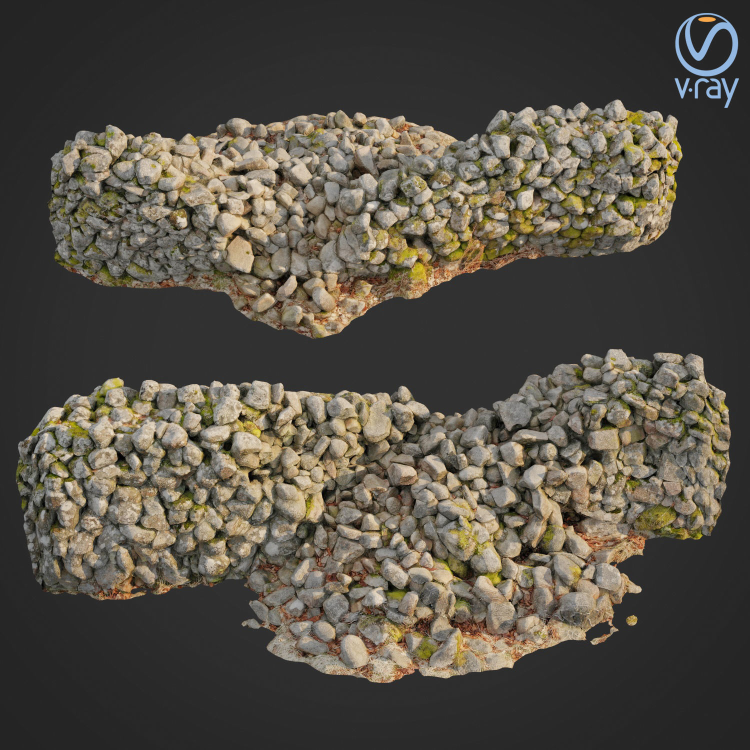 Stone wall bundle B 3D model_2