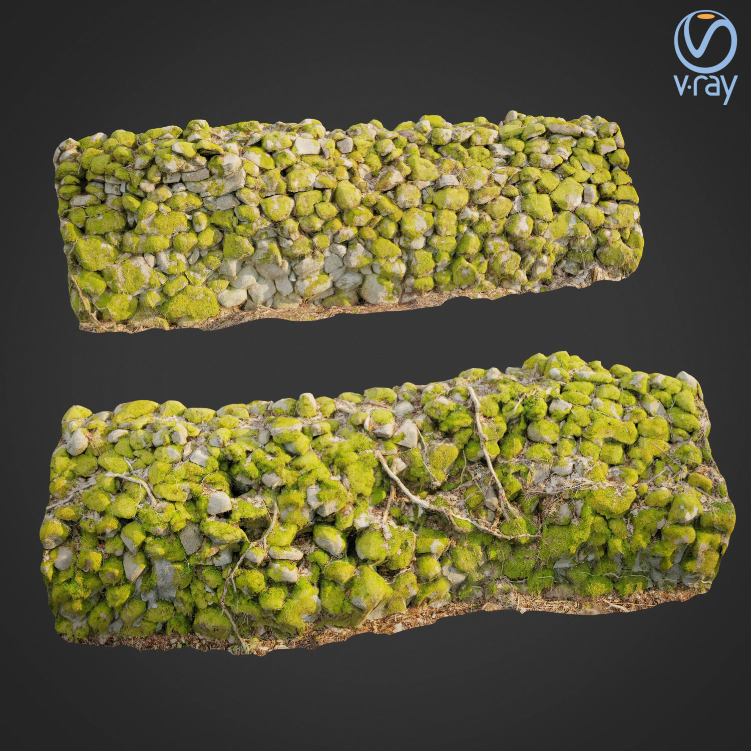 Stone wall bundle B 3D model_3