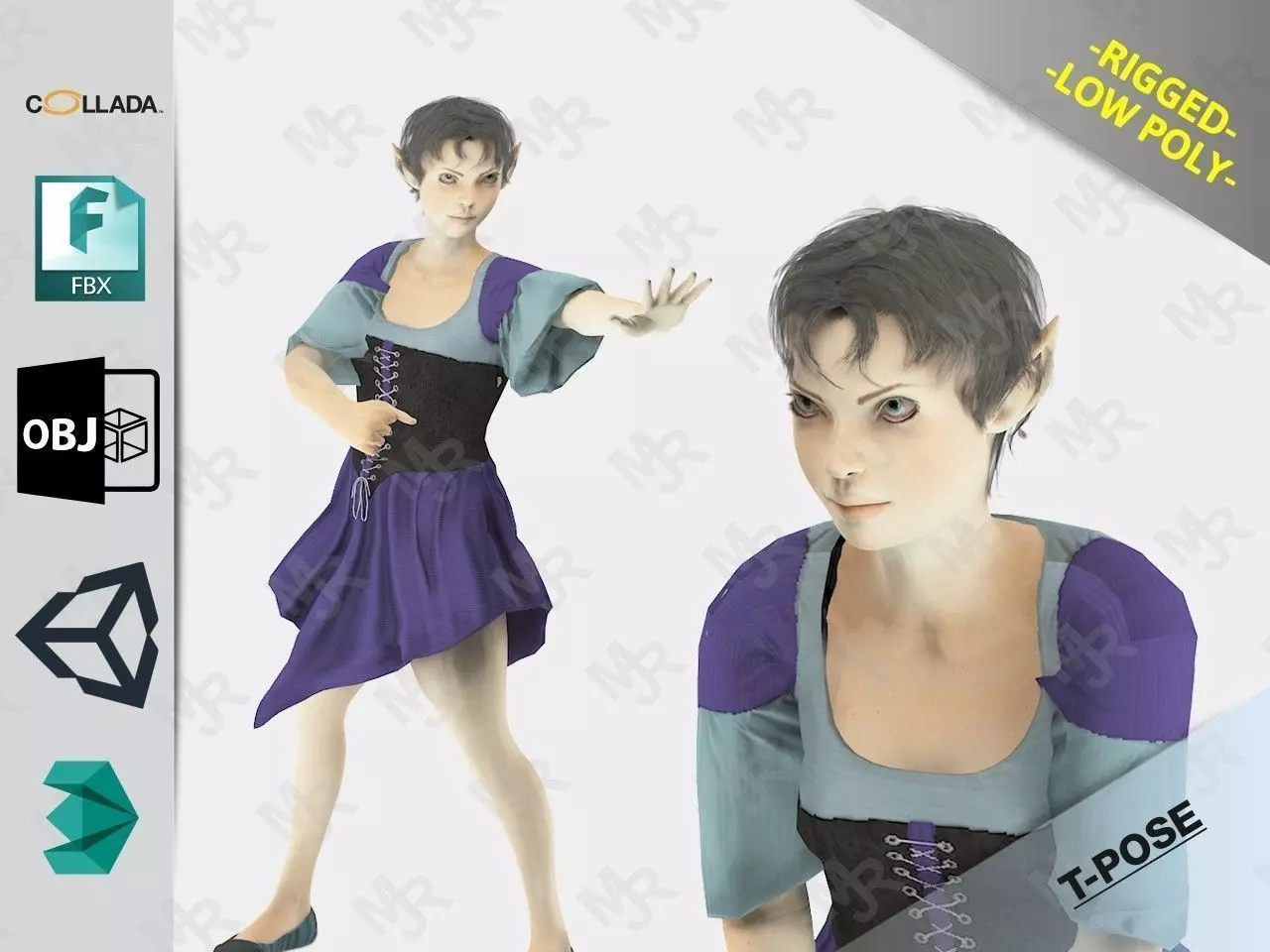 Elf Woman Low-poly 3D model_0