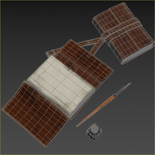 Dipping Ink Pen with Diary Low-poly 3D model_5