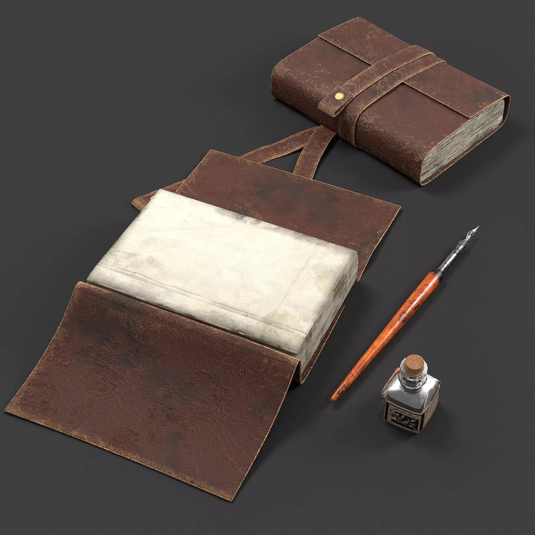 Dipping Ink Pen with Diary Low-poly 3D model_0