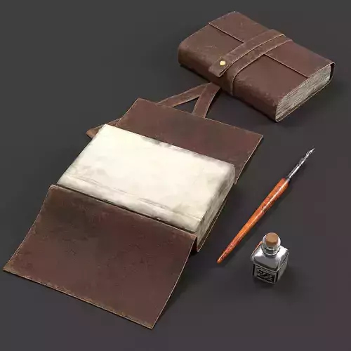Dipping Ink Pen with Diary Low-poly 3D model