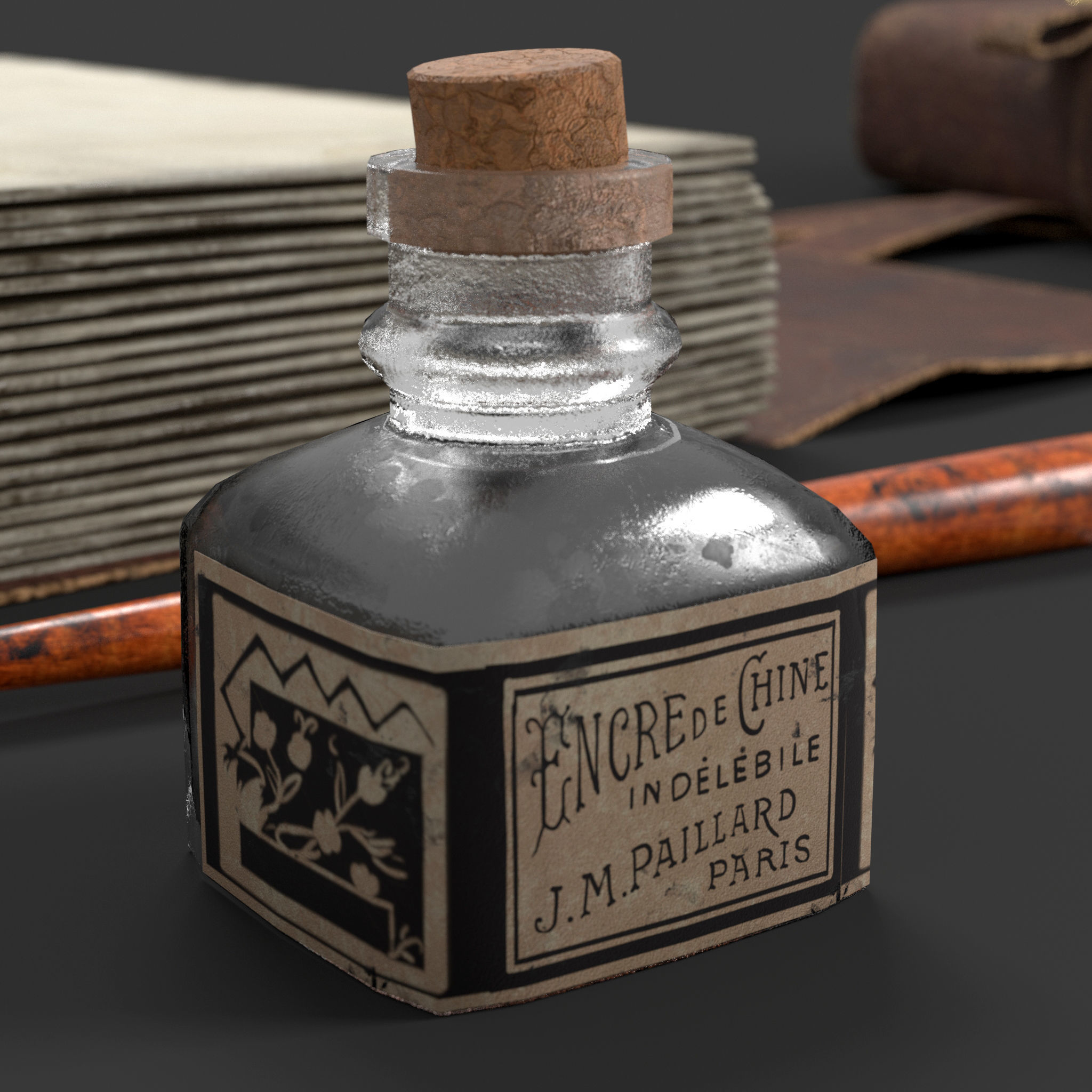 Dipping Ink Pen with Diary Low-poly 3D model_3