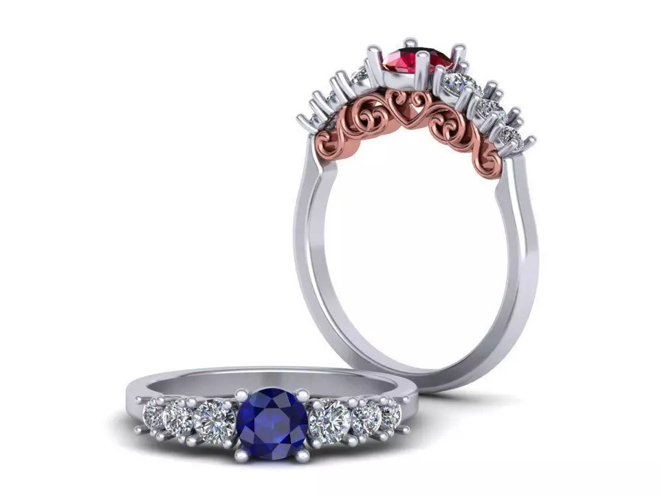 Engagement ring with heart ornament 0239 Unique design 3D print model