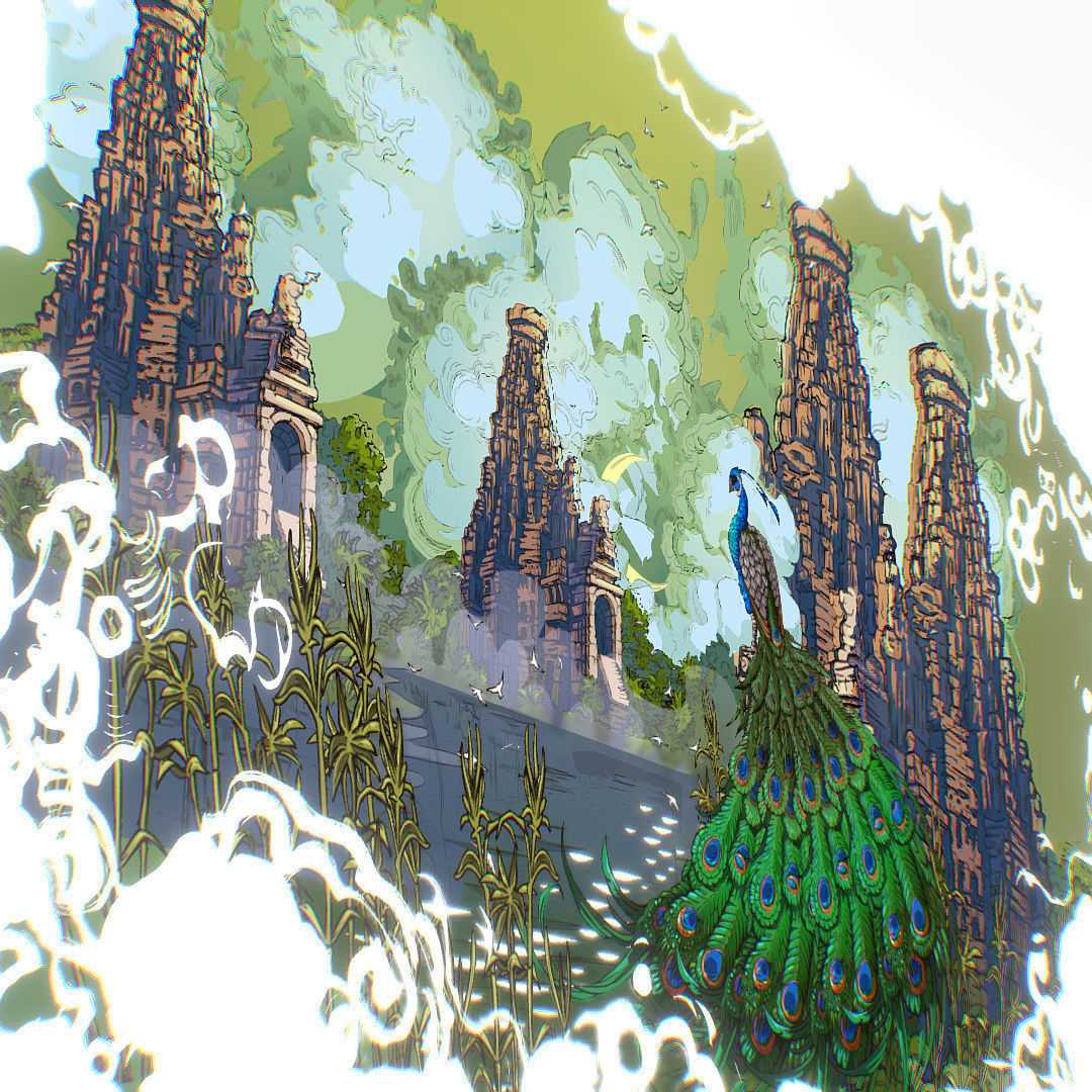 Landscape Asia Scene Animated Vector Paralax Low-poly 3D model_6