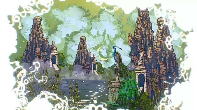 Animated Vector Paralax Landscape Asia Scene Low-poly 3D model