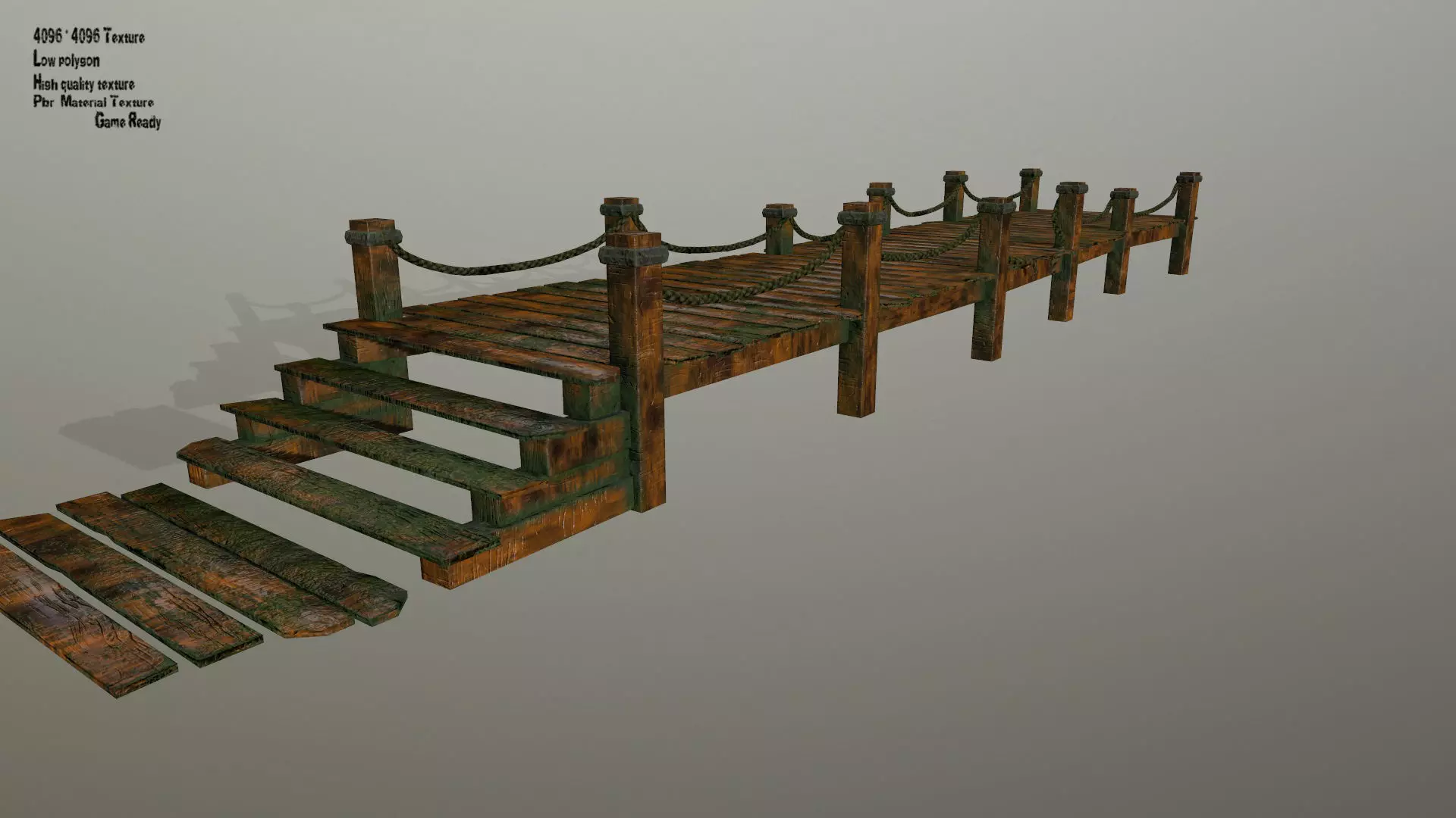 wooden pier Low-poly 3D model_0