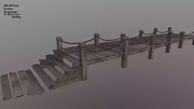 wooden pier  Low-poly 3D model