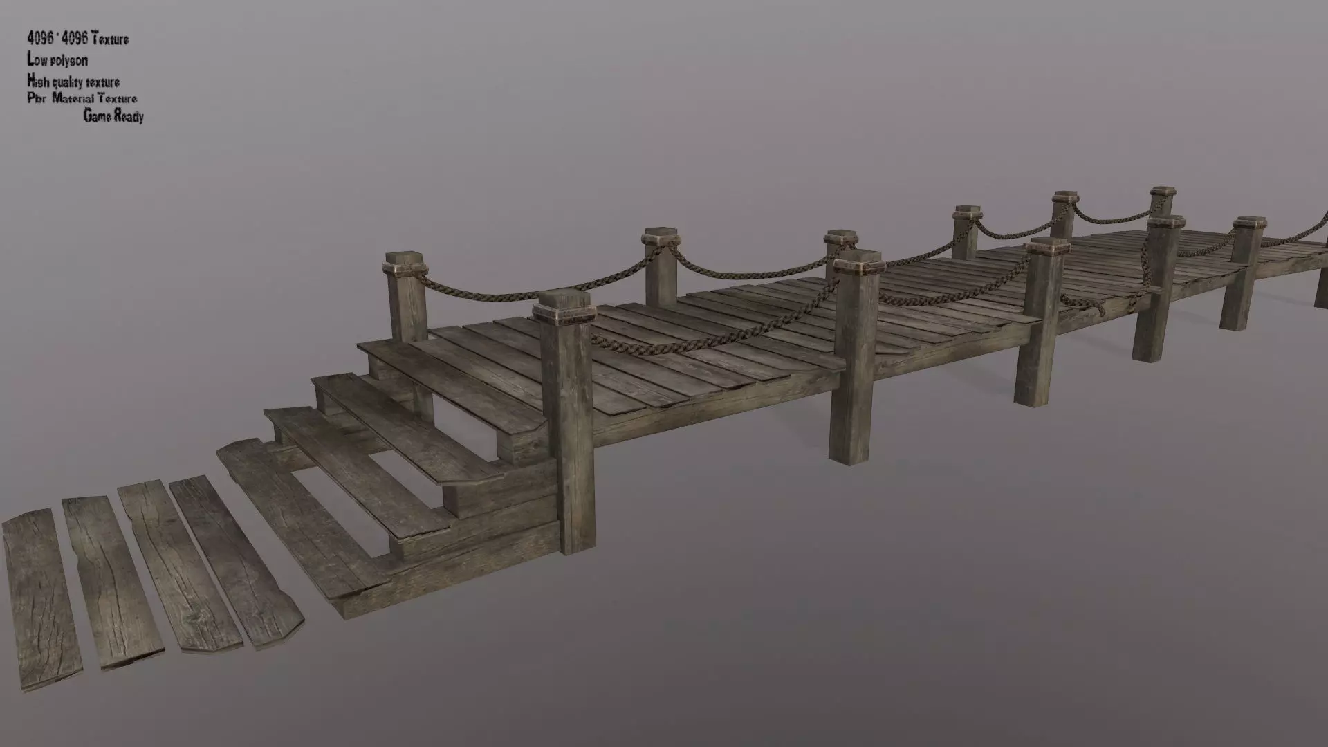 wooden pier  Low-poly 3D model_0