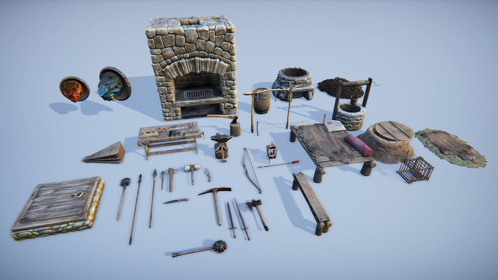 Medieval survivalist forge Low-poly 3D model_1