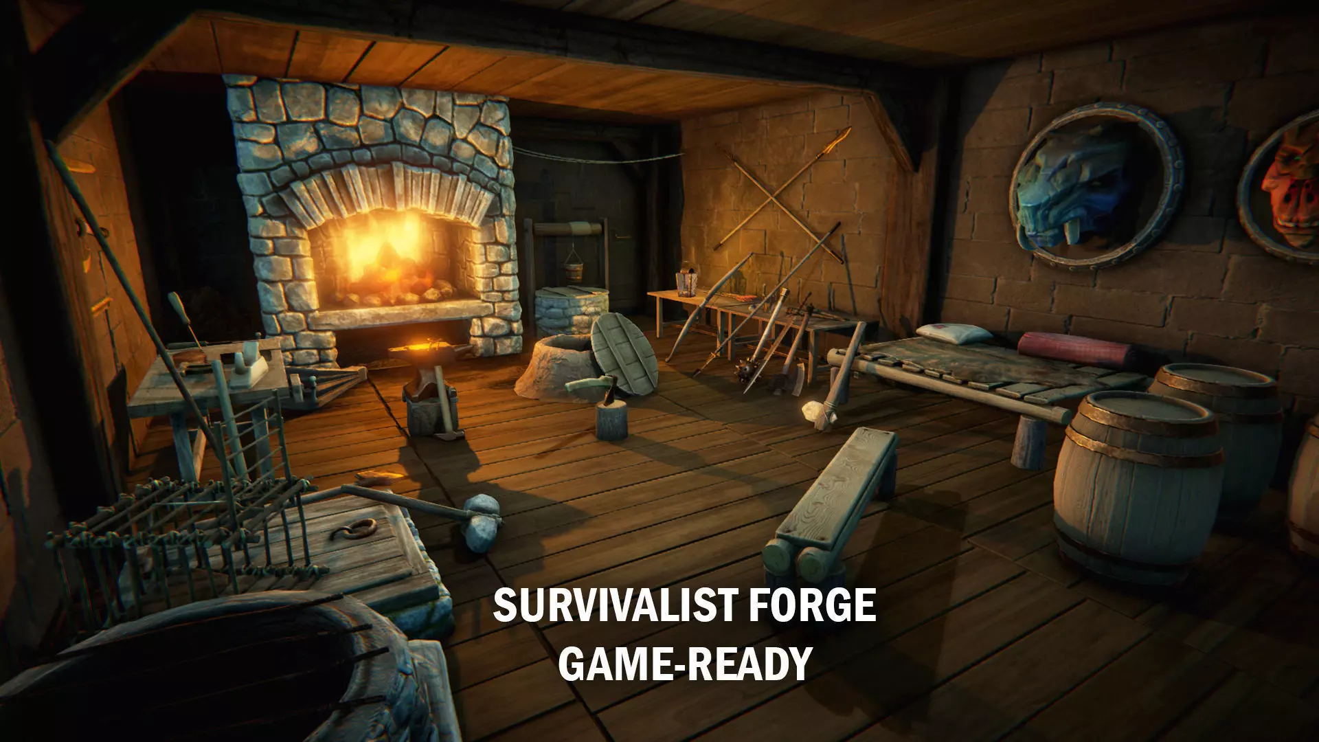 Medieval survivalist forge Low-poly 3D model_0