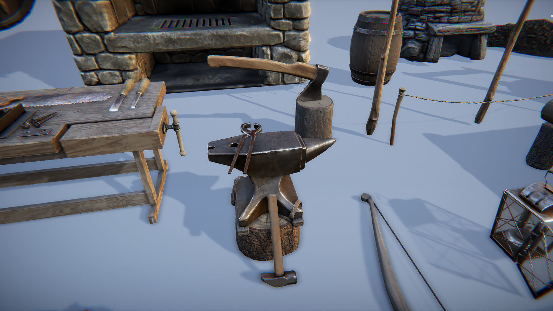 Medieval survivalist forge Low-poly 3D model_5