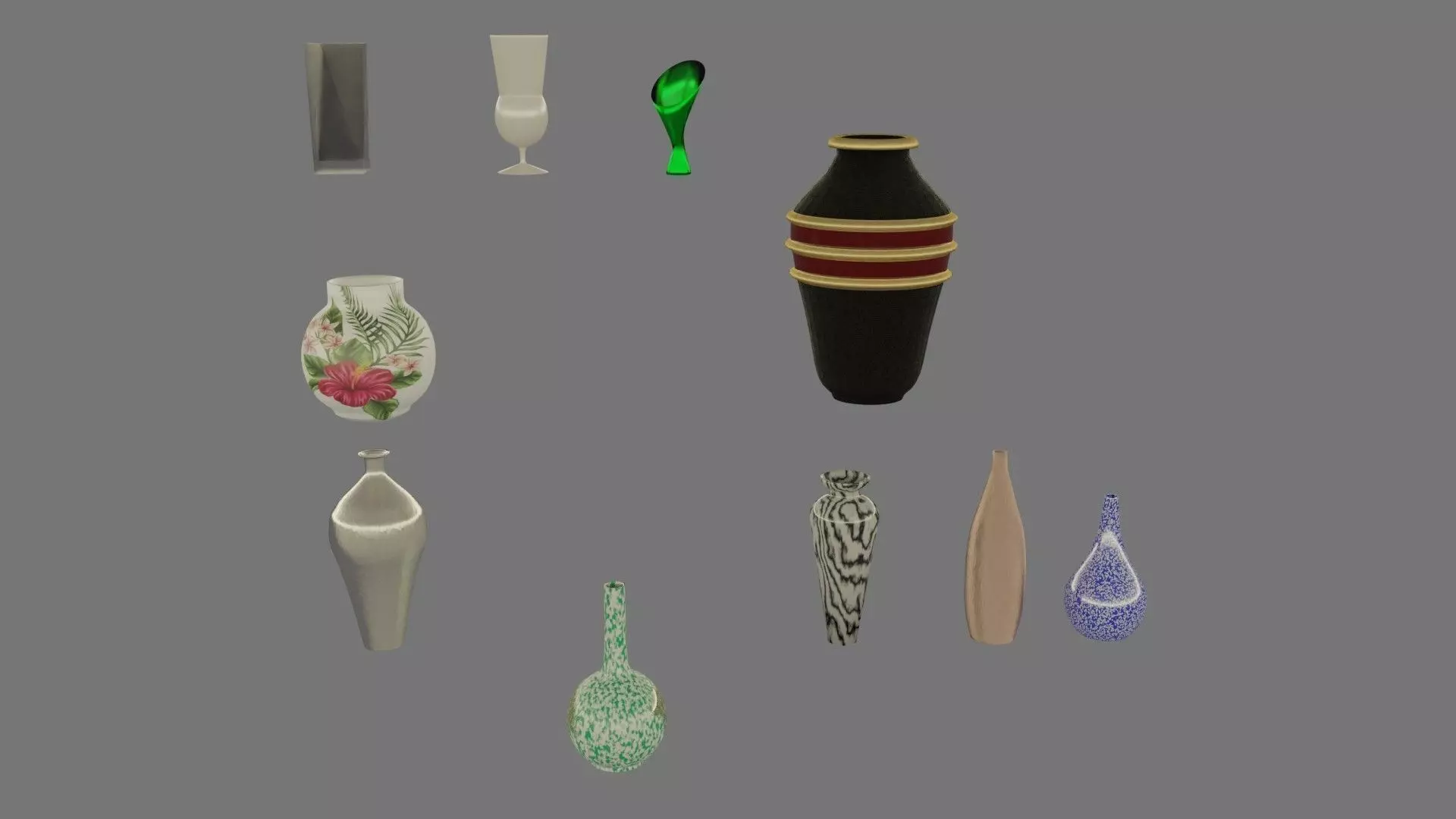 Vase Collection 1 with tree Low-poly 3D model_0