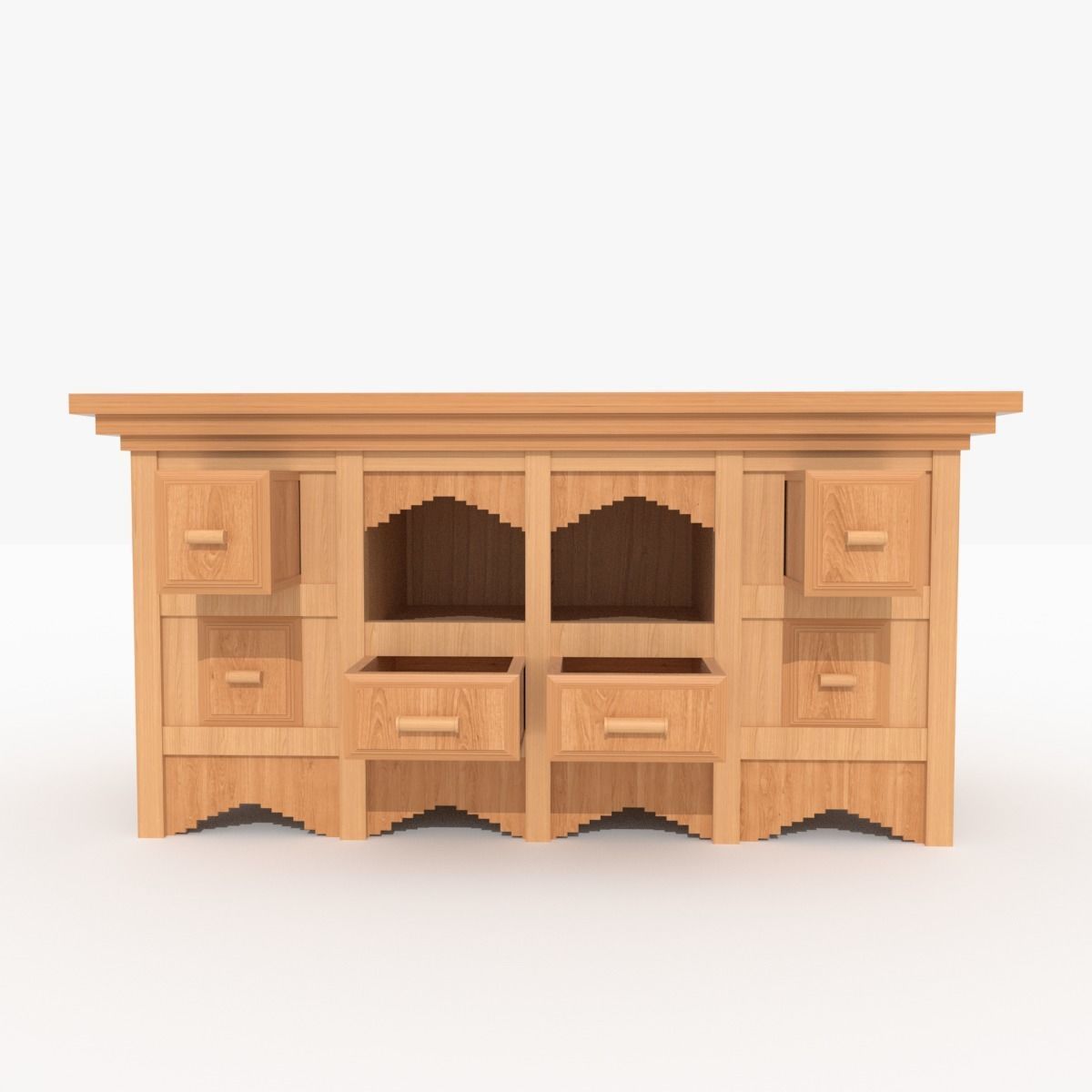 Drawer B wooden entertainment center with drawers Low-poly 3D model_3