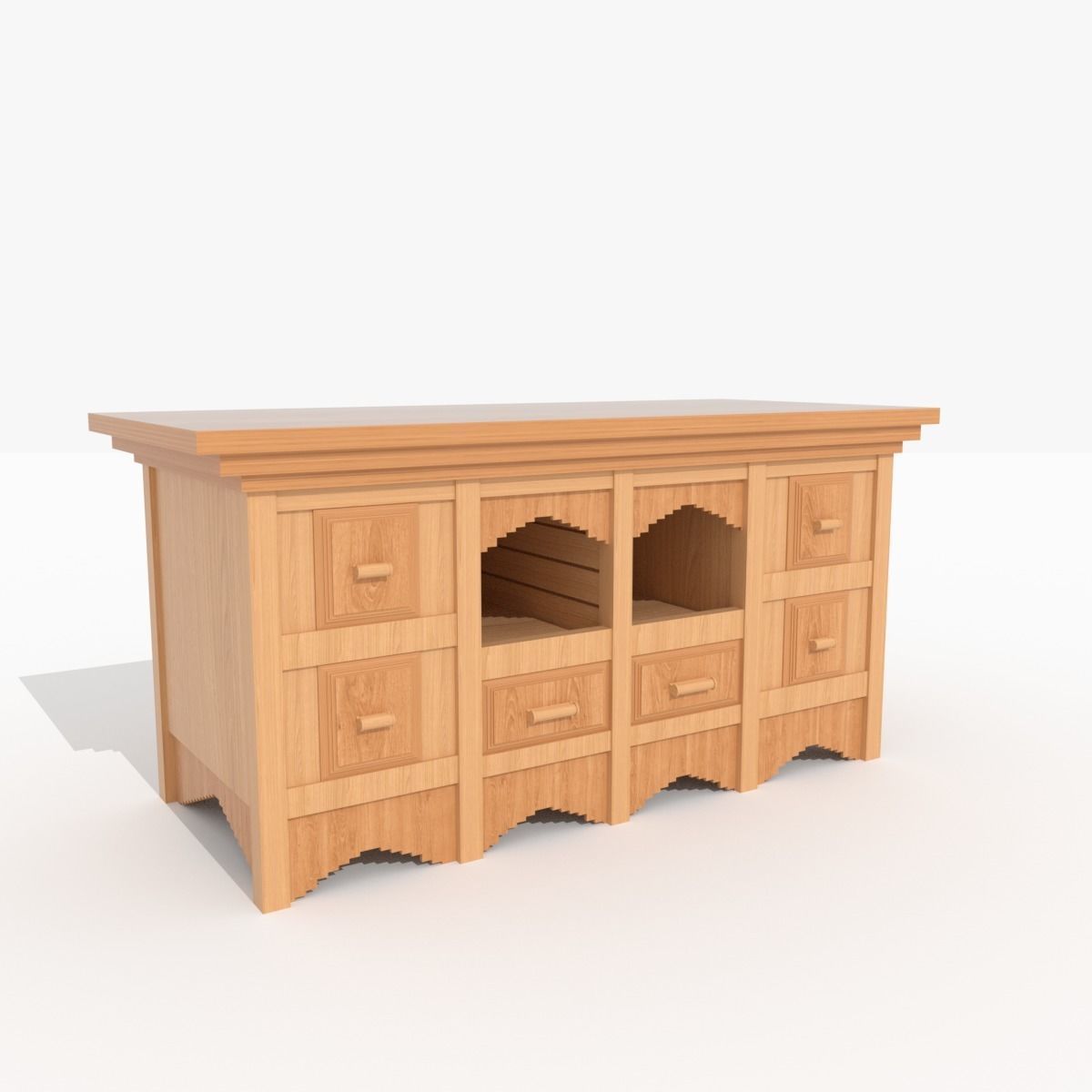 Drawer B wooden entertainment center with drawers Low-poly 3D model_2