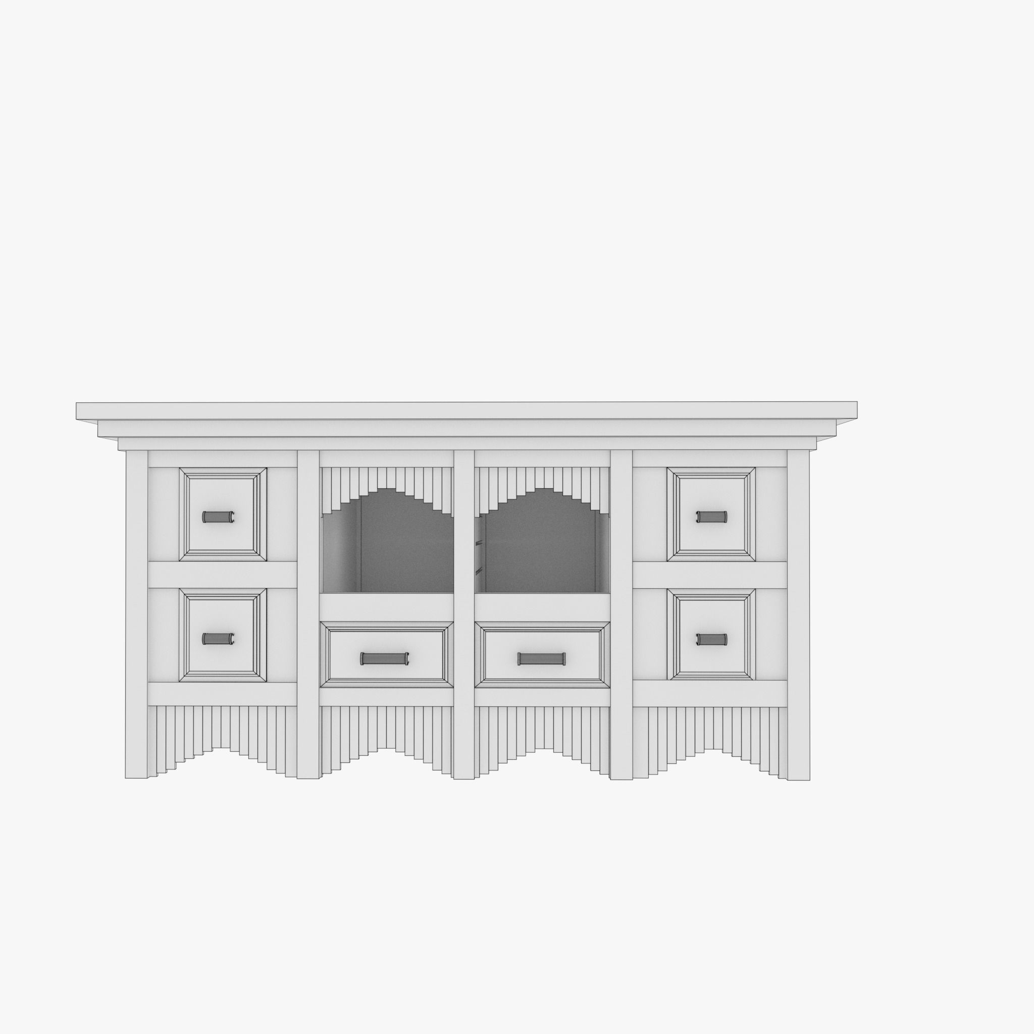 Drawer B wooden entertainment center with drawers Low-poly 3D model_7