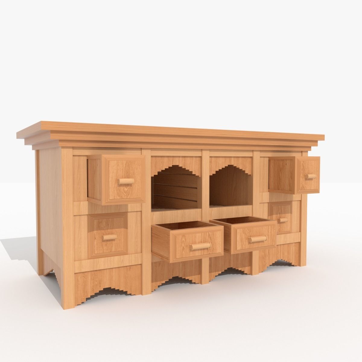 Drawer B wooden entertainment center with drawers Low-poly 3D model_1