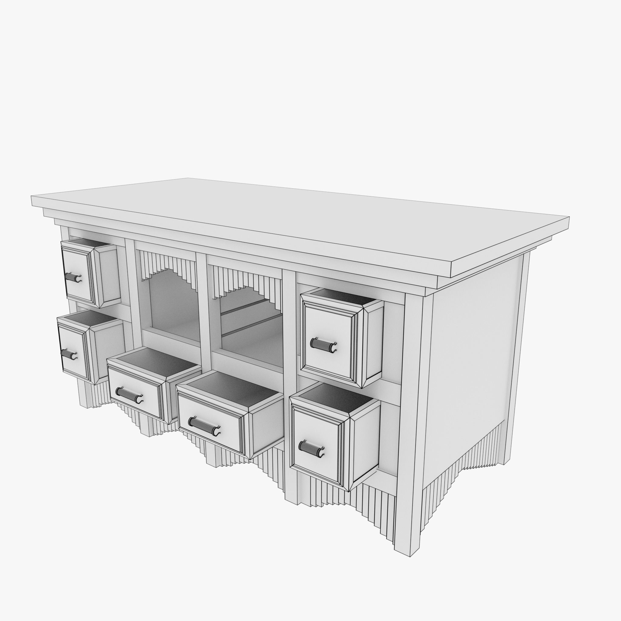 Drawer B wooden entertainment center with drawers Low-poly 3D model_5