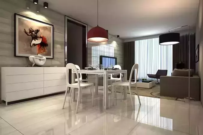 living room with kitchen