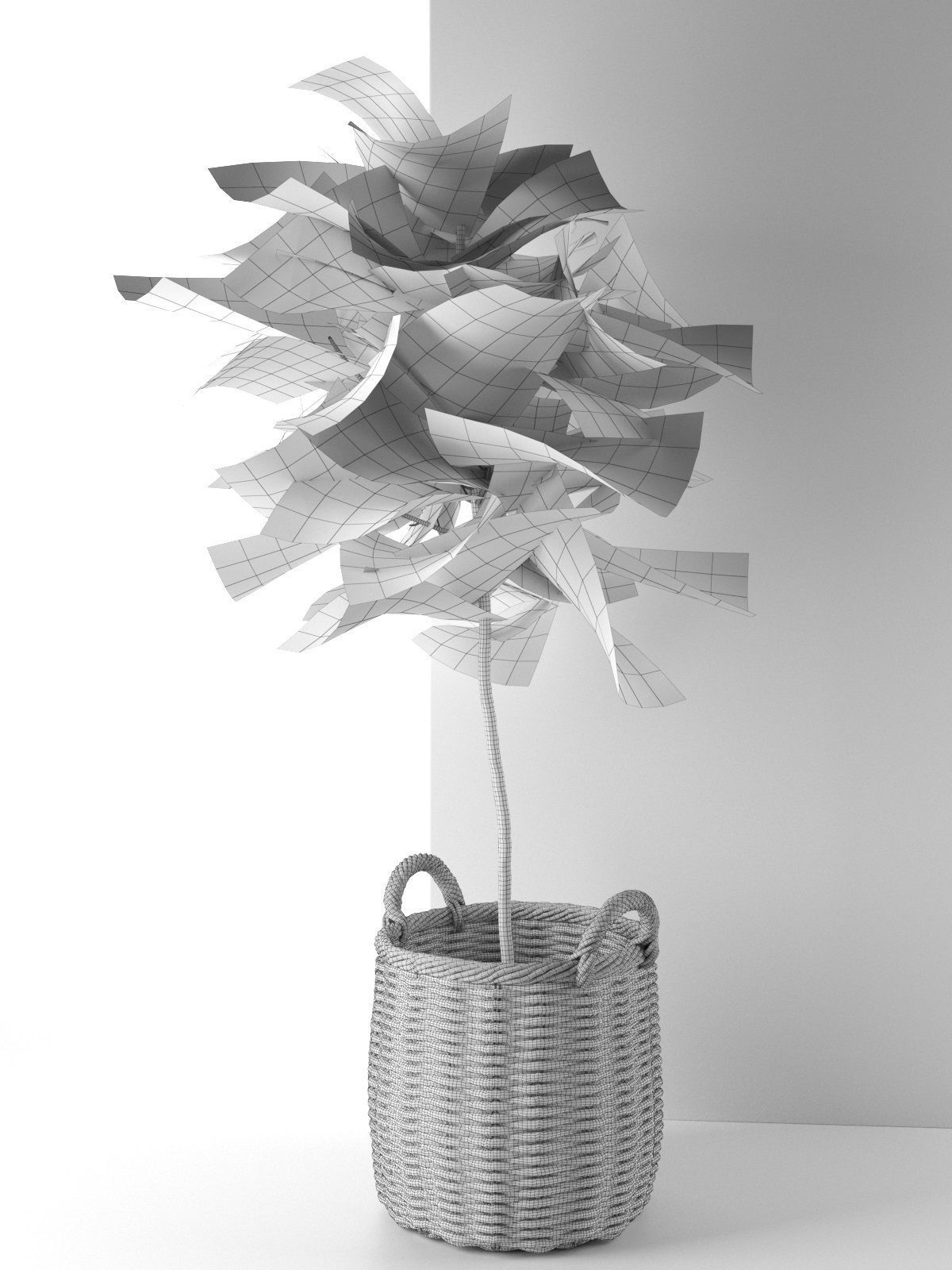 Ficus in Woven Seagrass Basket 3D model_4