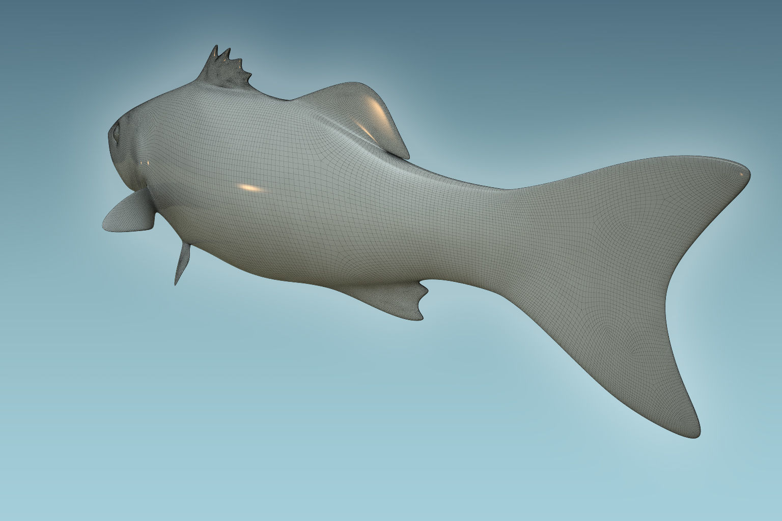 Barfish shark flying in sky 3D model_7
