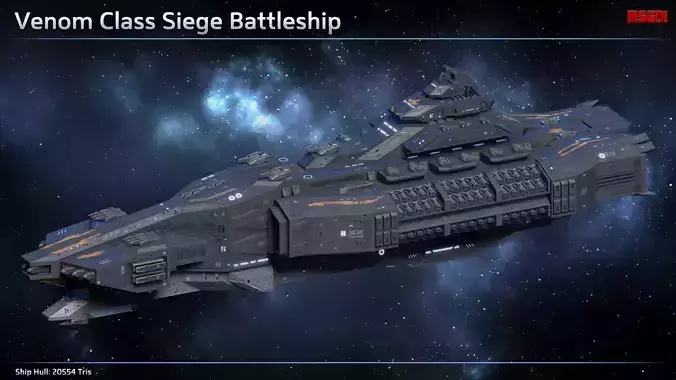 Spaceship Siege Battleship Venom Low-poly 3D model
