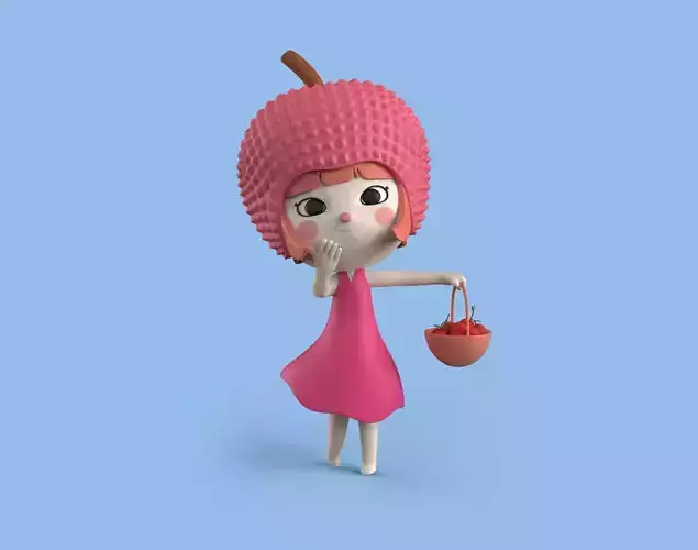 3D Model Girl Lychee Fruit Cartoon Character 3D print model