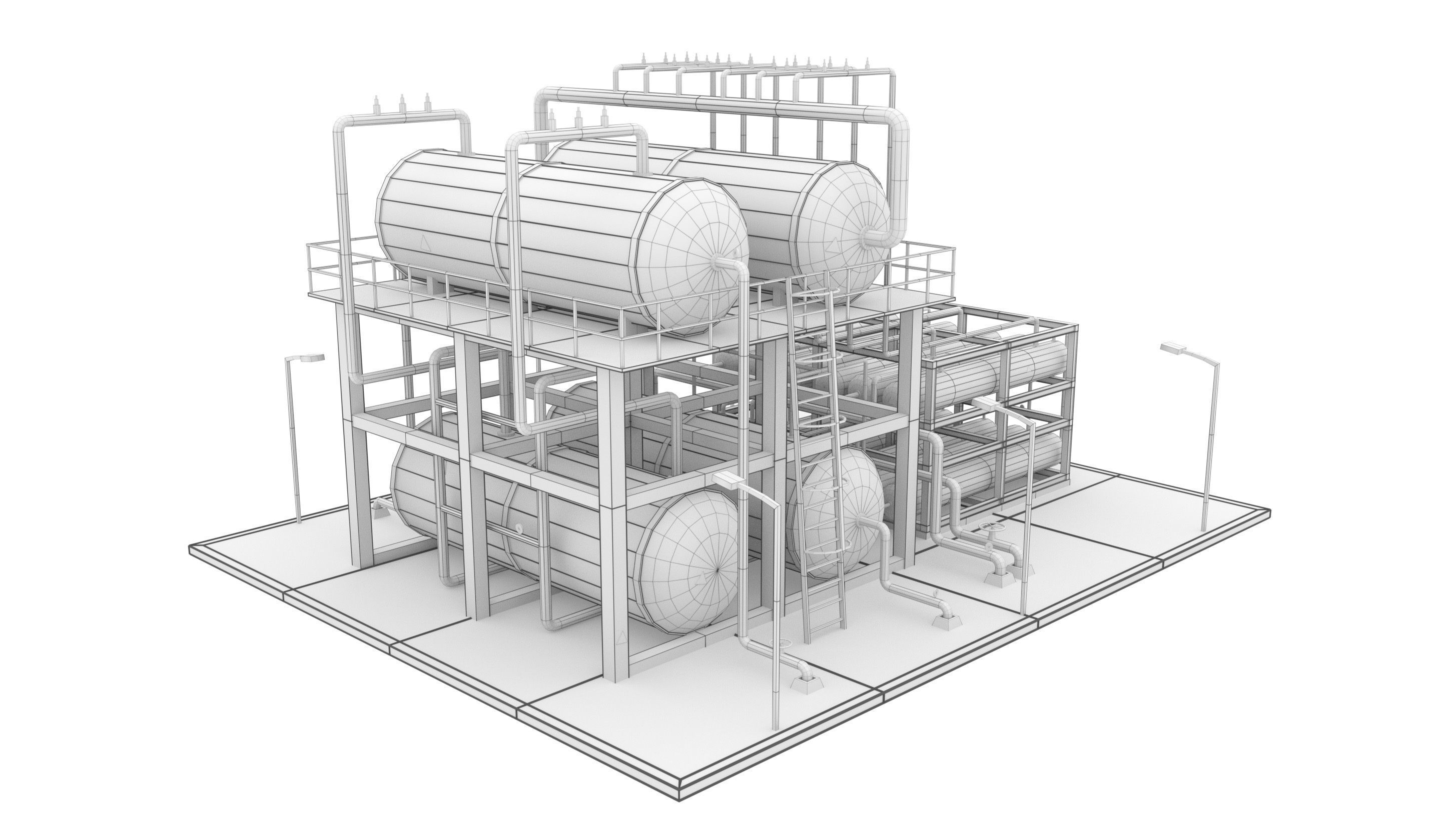 Oil Refinery Low-poly 3D model_3