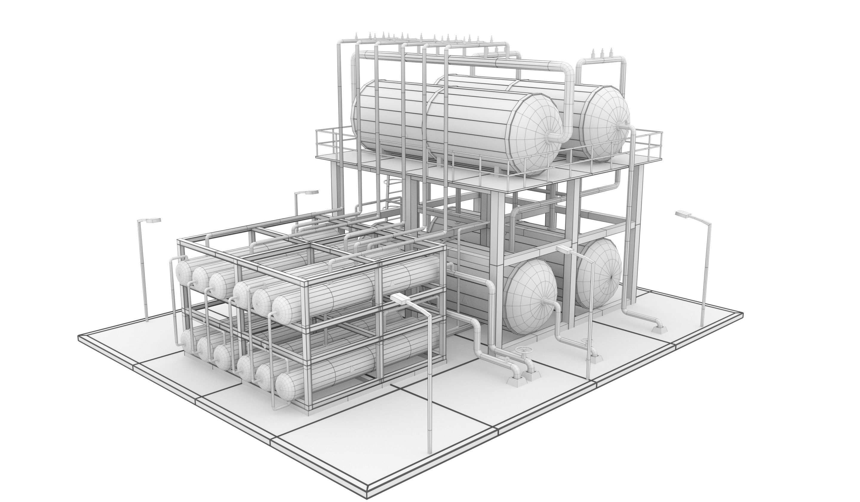 Oil Refinery Low-poly 3D model_1