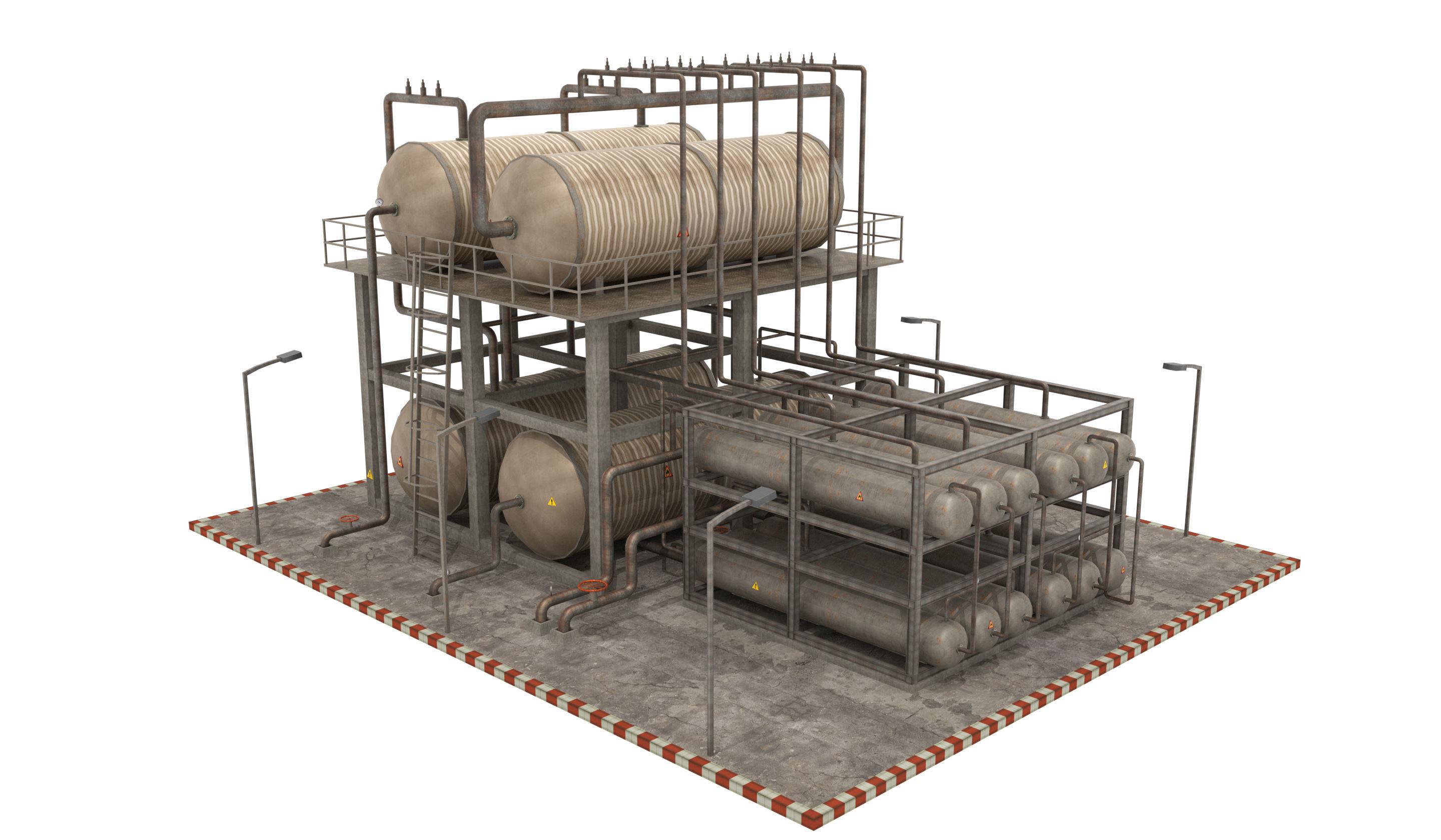 Oil Refinery Low-poly 3D model_4