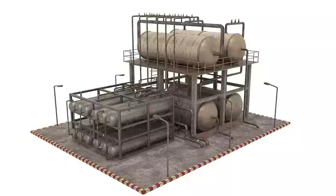 Oil Refinery  Low-poly 3D model