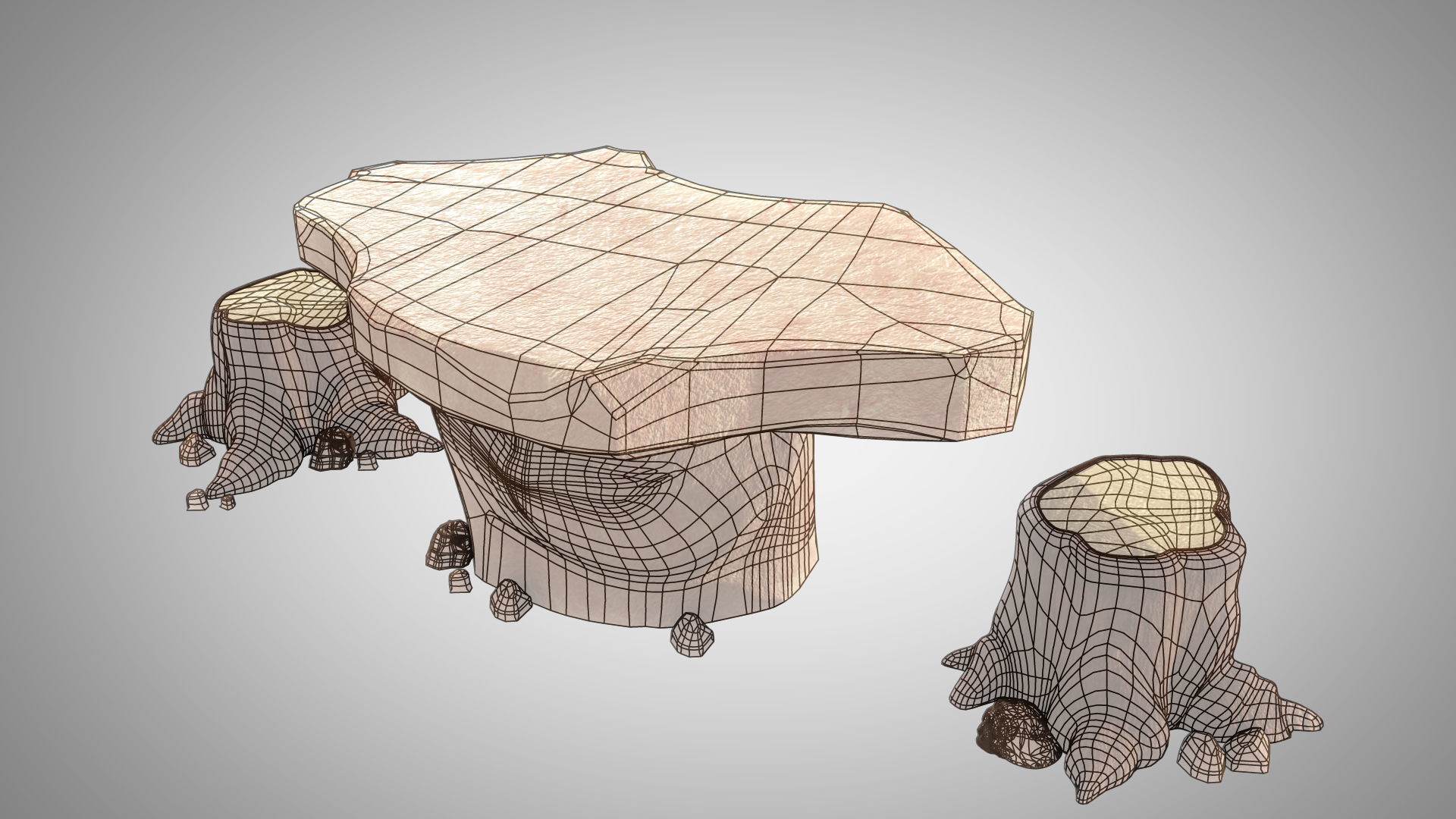 Stylized Rock Table with Tree Trunk Chair Model 3D model_4
