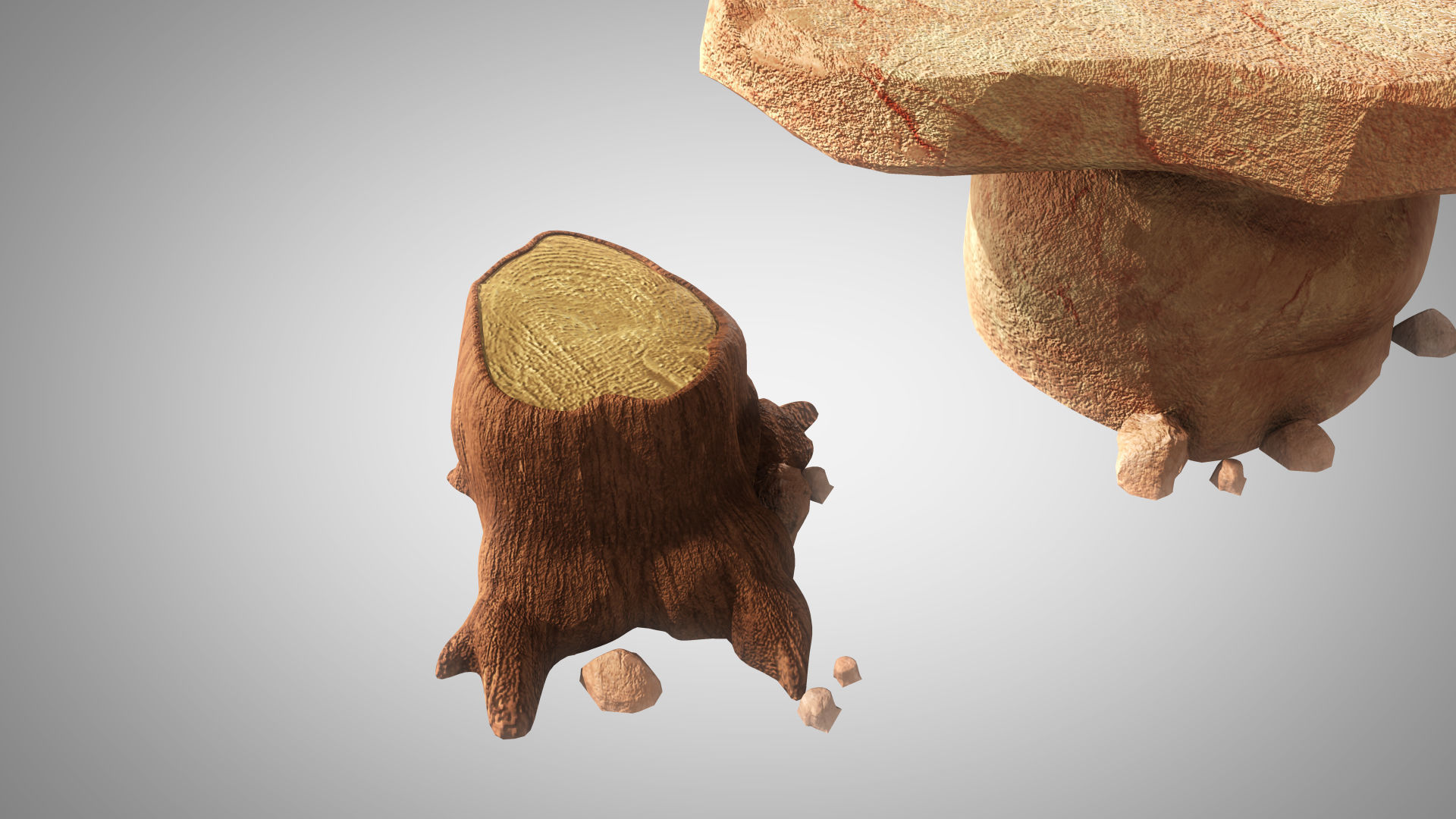 Stylized Rock Table with Tree Trunk Chair Model 3D model_3