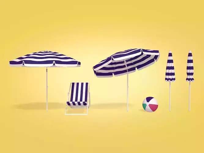 Beach - Summer Pack -- Umbrella Sun Parasol Chair Lounger Ball  Low-poly 3D model