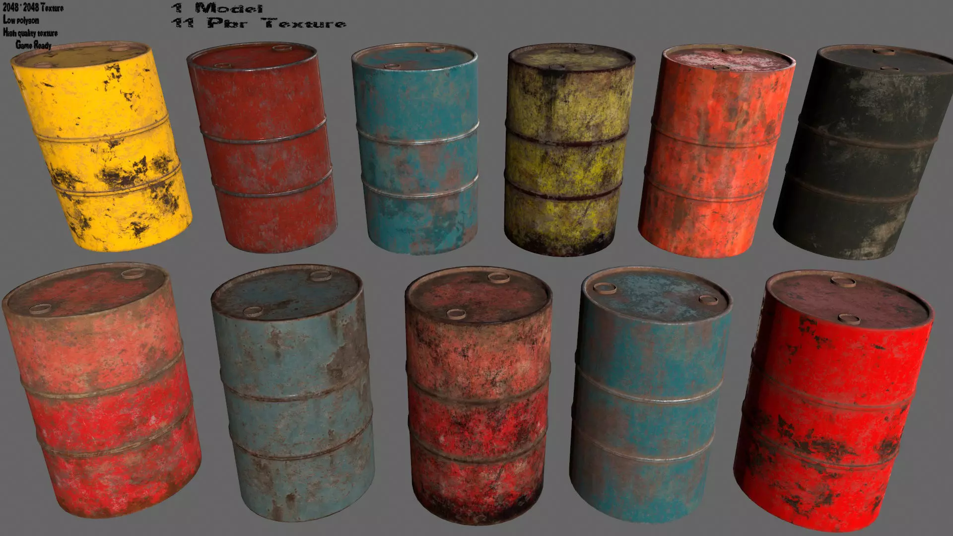 Barrel 1 group of different colored barrels Low-poly 3D model_0