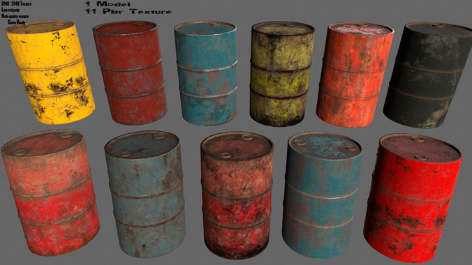 Barrel 1 group of different colored barrels Low-poly 3D model