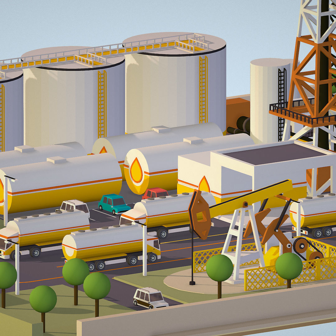 representing oil field extracting crude oil Low-poly 3D model_7