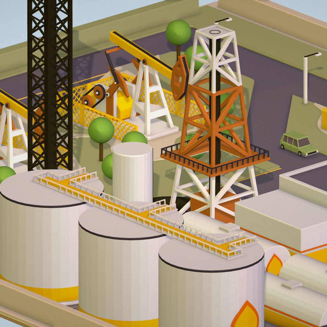 representing oil field extracting crude oil Low-poly 3D model_36