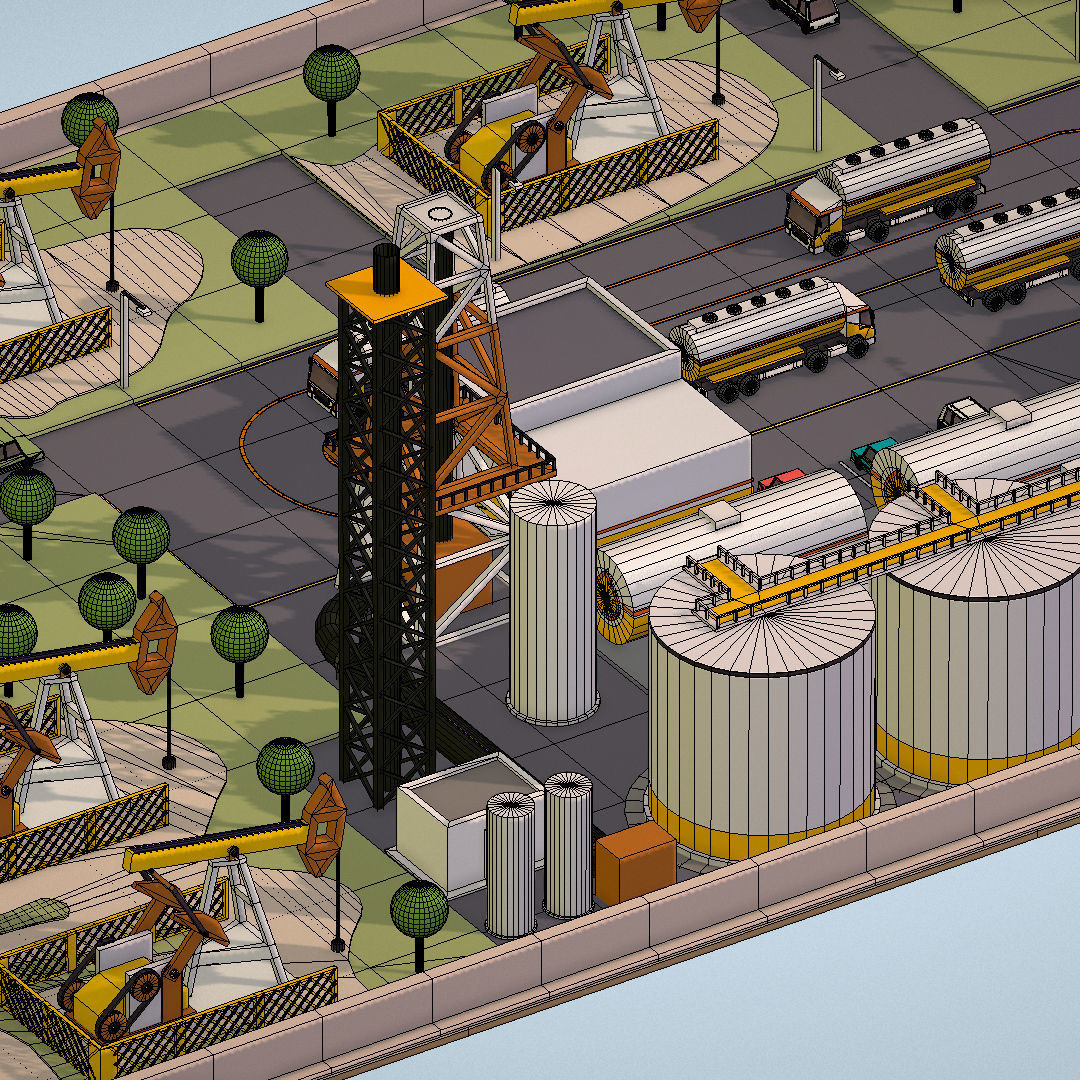 representing oil field extracting crude oil Low-poly 3D model_42