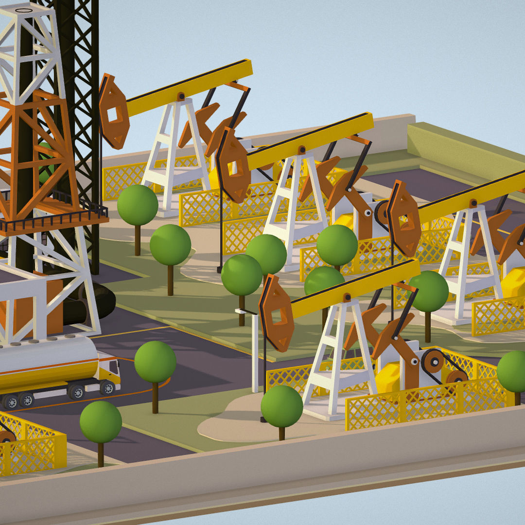 representing oil field extracting crude oil Low-poly 3D model_14