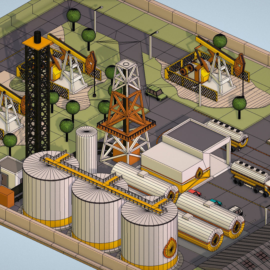 representing oil field extracting crude oil Low-poly 3D model_46