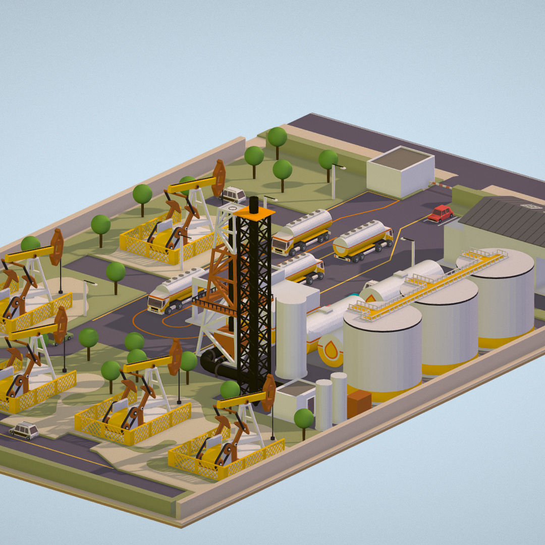 representing oil field extracting crude oil Low-poly 3D model_54