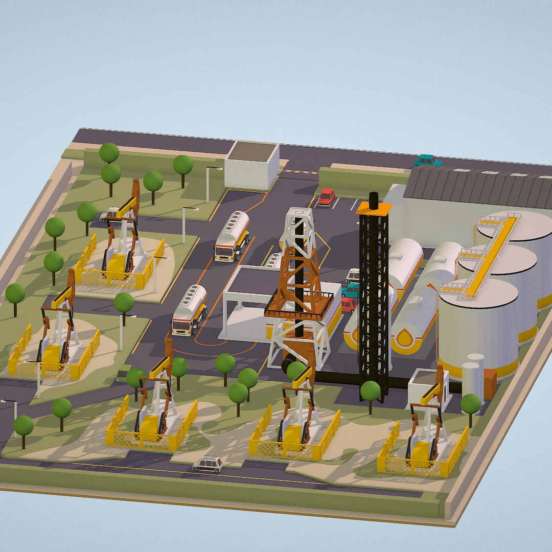 representing oil field extracting crude oil Low-poly 3D model_4