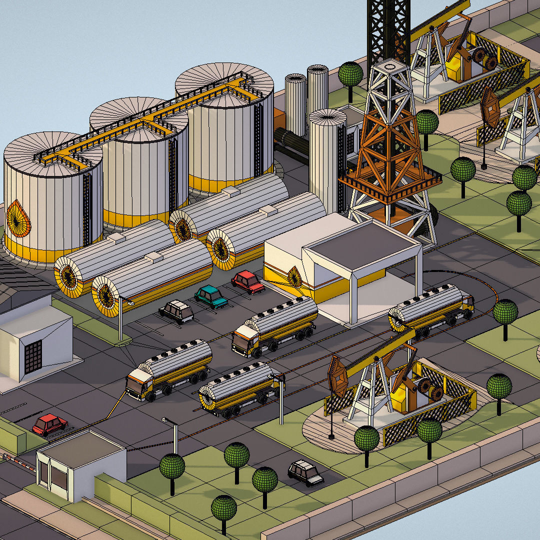 representing oil field extracting crude oil Low-poly 3D model_37