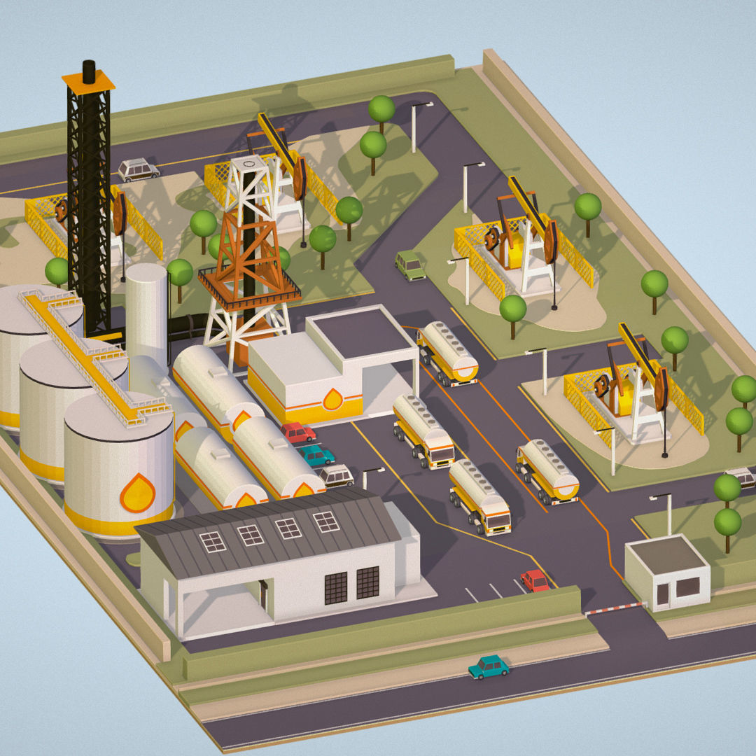 representing oil field extracting crude oil Low-poly 3D model_1